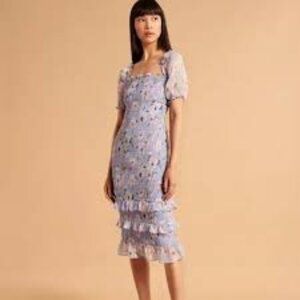 NWT Abercrombie Fitch womens sz S blue floral smocked dress ruffles New